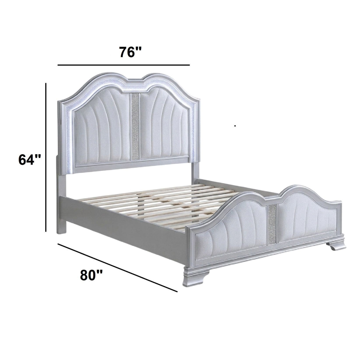 Eastern King Size Bed Built In USB LED Lighting - Silver