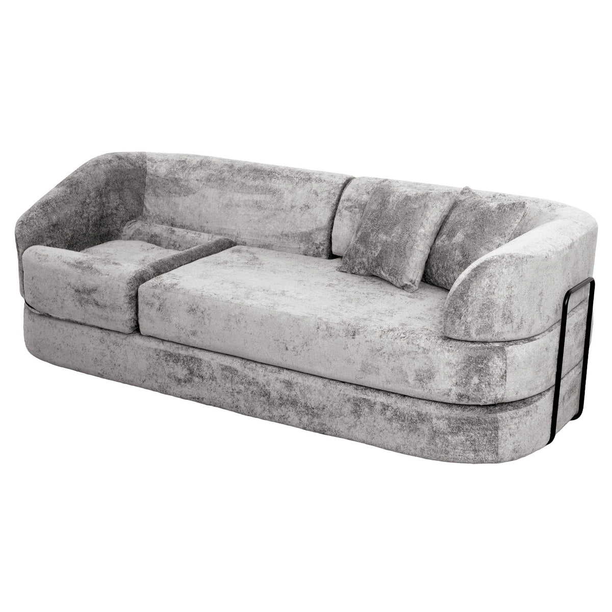 3 Seater Sofa With Built In Pet Bed Nook, Curved Design And 2 Throw Pillows