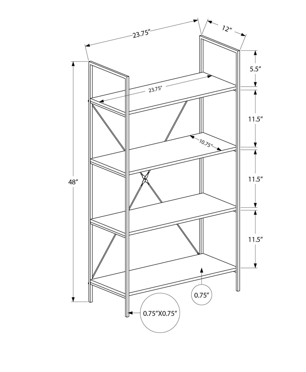 Bookshelf, Bookcase, 4 Tier, Office, Bedroom, Contemporary, Modern - Taupe