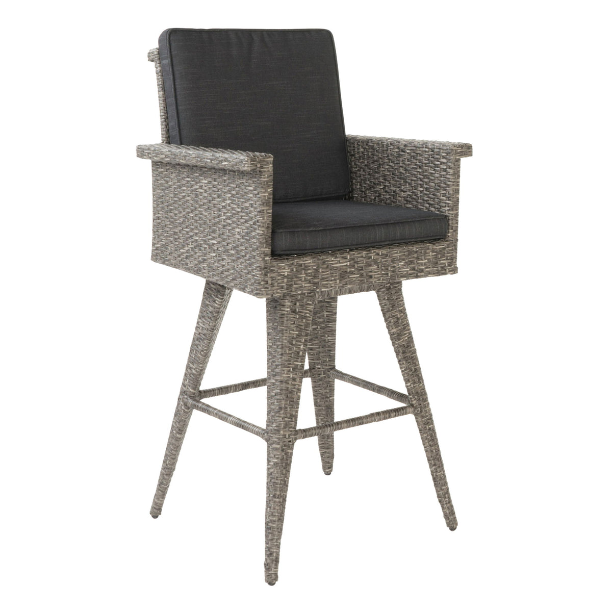 Outdoor Rattan Swivel Barstool With Water Resistant Cushion - Black / Gray