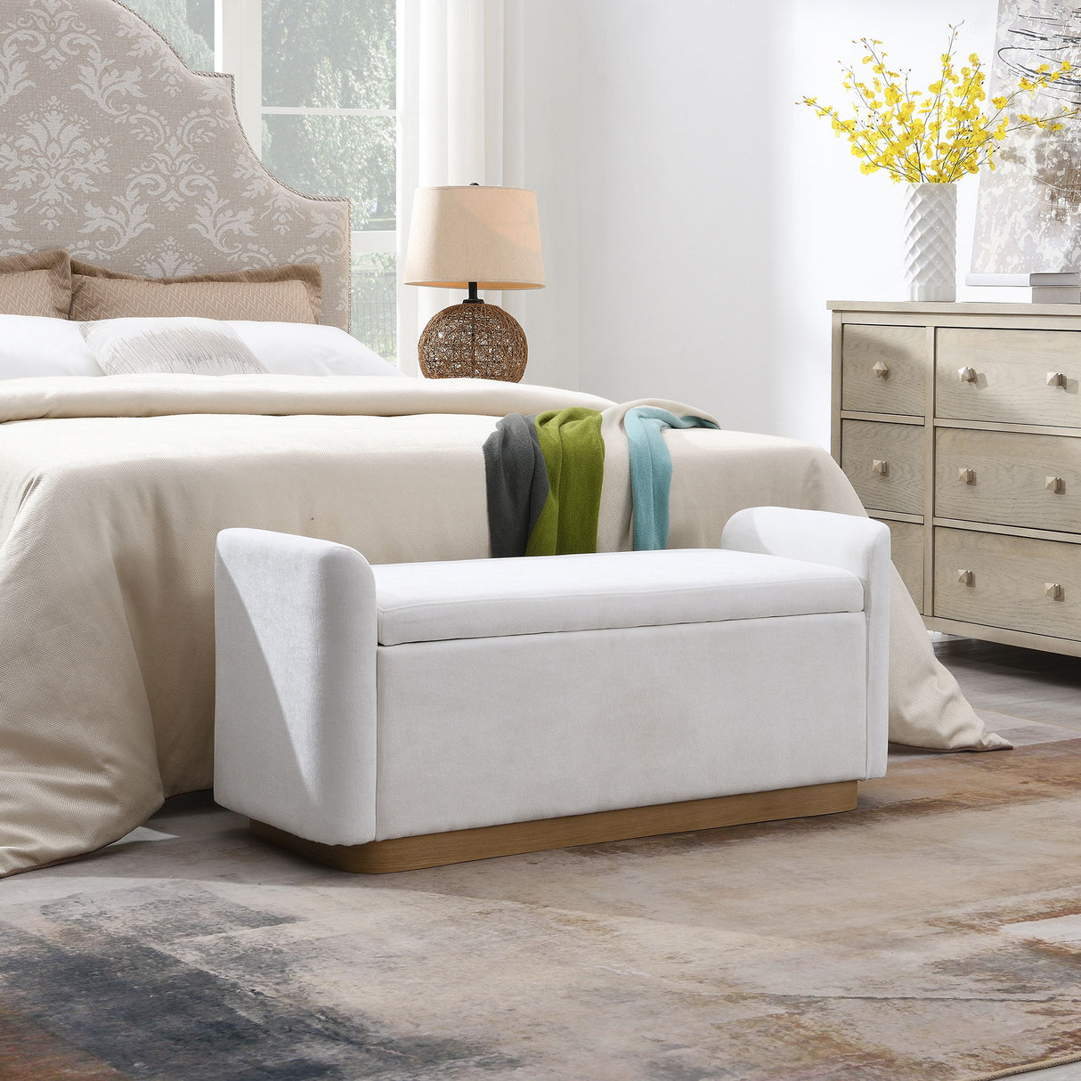 Upholstered Storage Bench With Safety Hinge