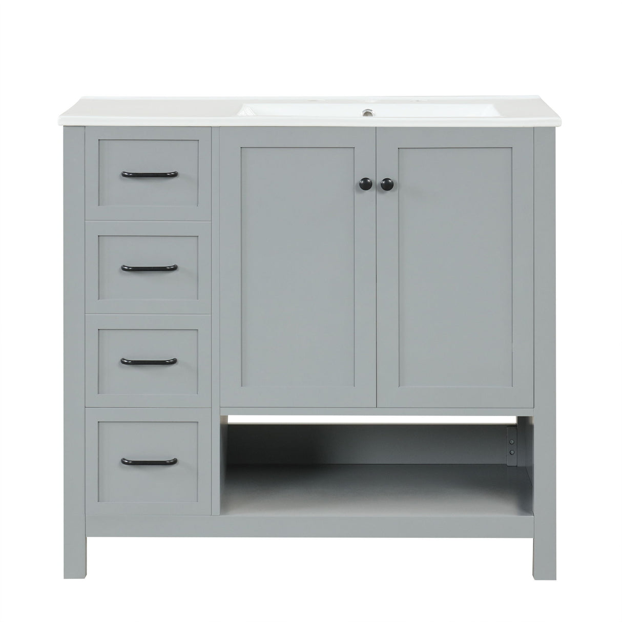 Bathroom Vanity With Sink Top, Bathroom Vanity Cabinet With 2 Doors And 2 Drawers, Open Shelf