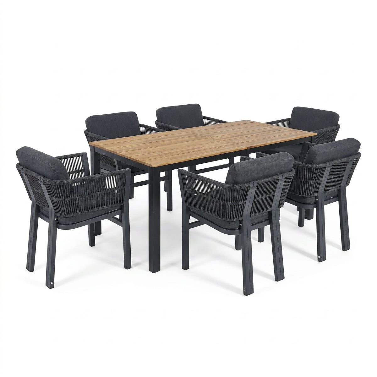 7 Piece Outdoor Dining Set & Table And 6 Chairs - Black / Gray / Teak