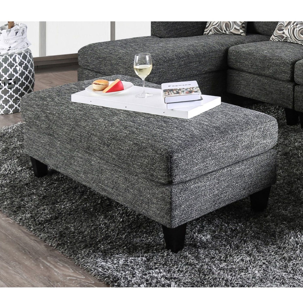 Ottoman With Plush Seat Living Room Furniture - Gray