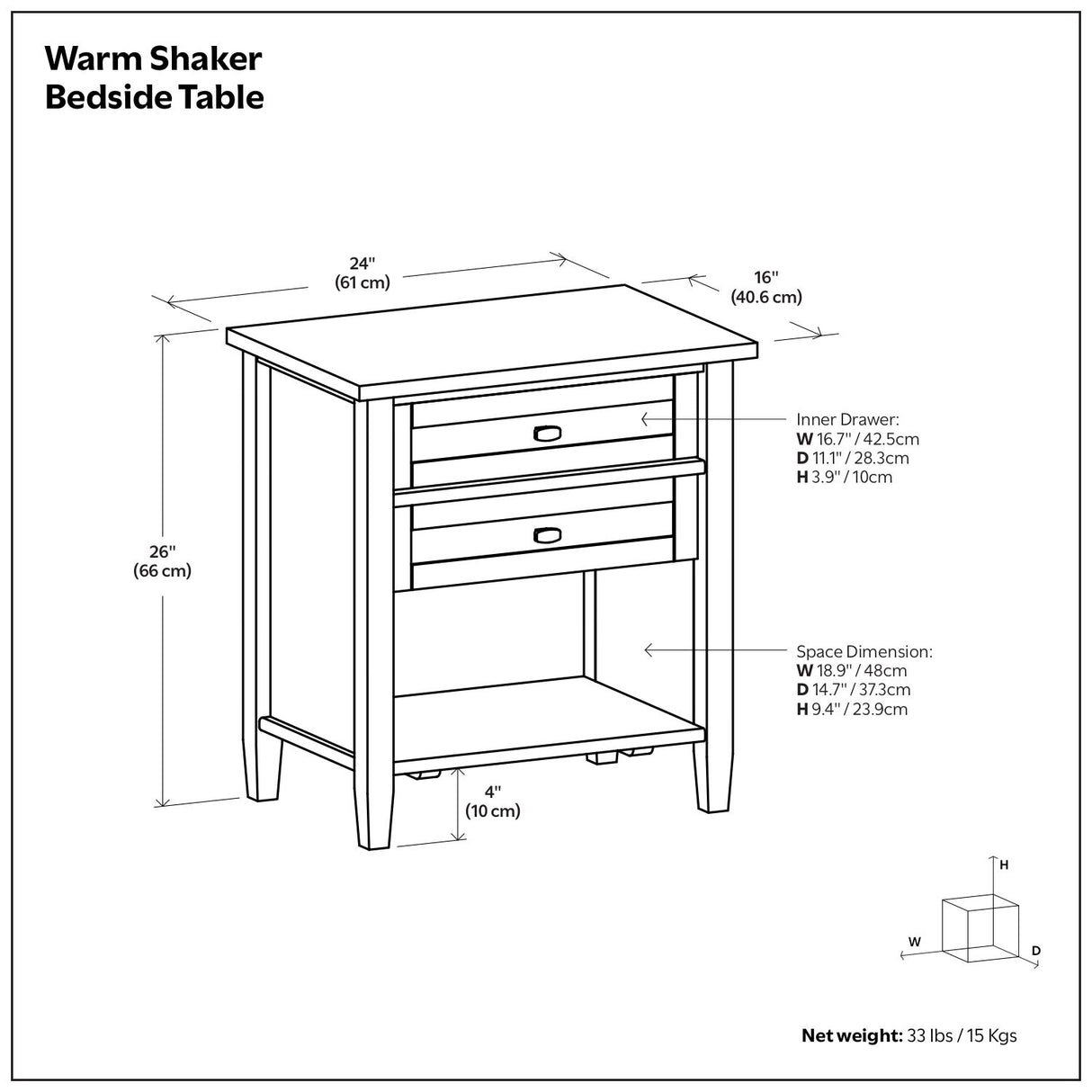 Warm Shaker - Bedside Table With 2 Drawers - Brown