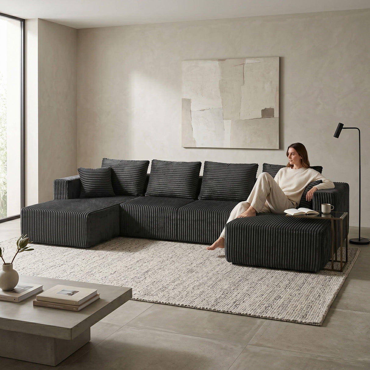 U-Shaped Modular Sectional Sofa With Double Chaise, Oversized Deep Seat For Living Room