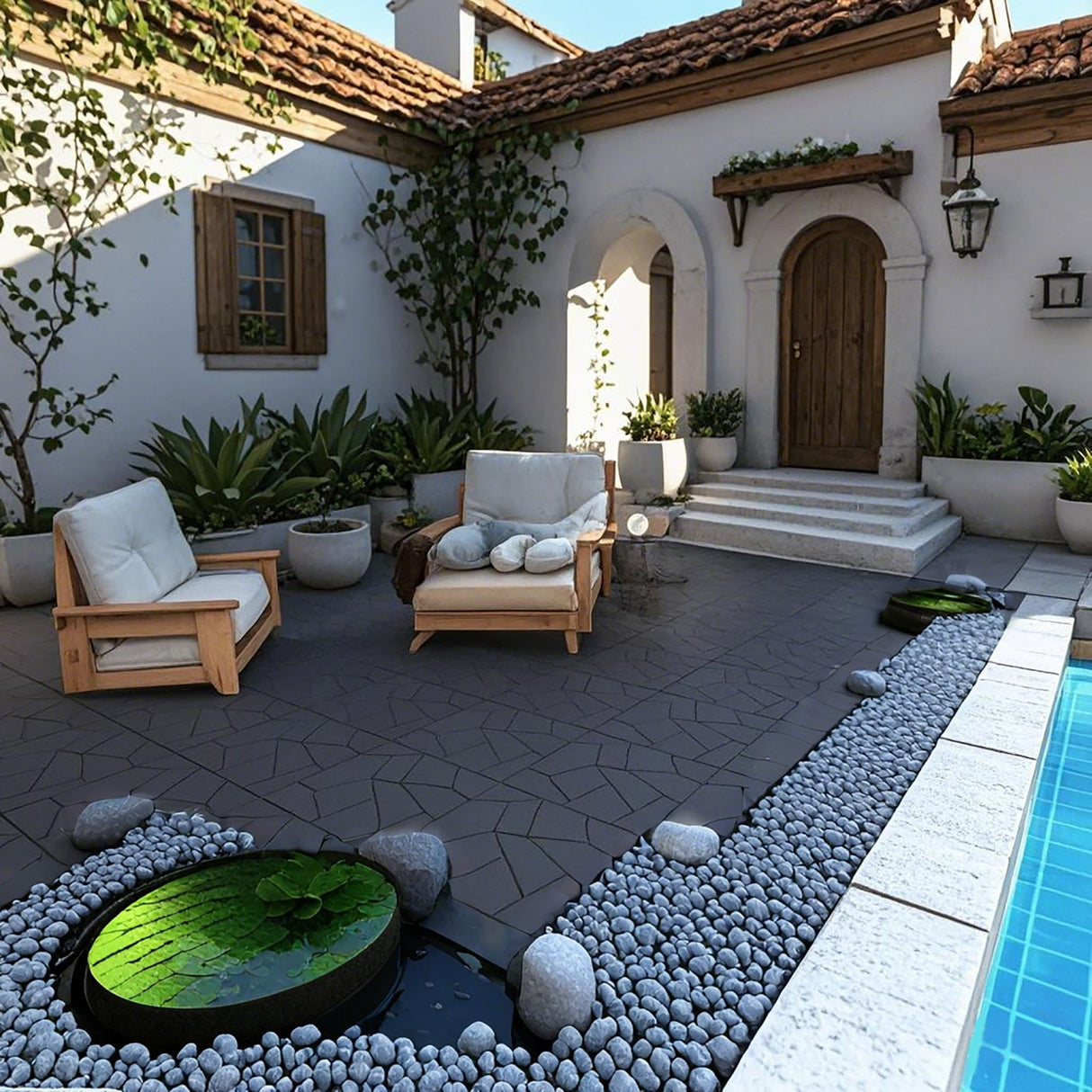 Stone Style Patio Deck Tiles Diy Interlocking Floor Tiles