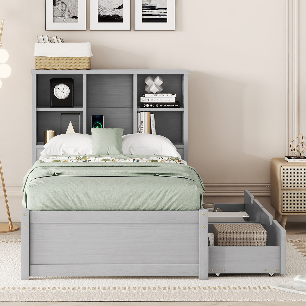 Bed Frame With Built In USB Port And 2 Drawers