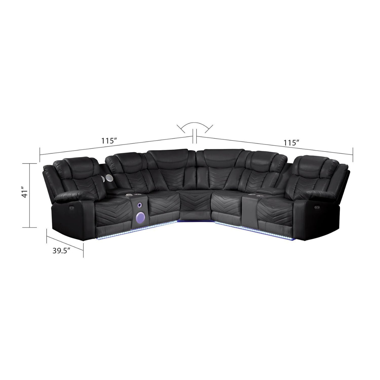 Challenger - Recliner Sectional Sofa, Built In USB, C Ports & Bluetooth
