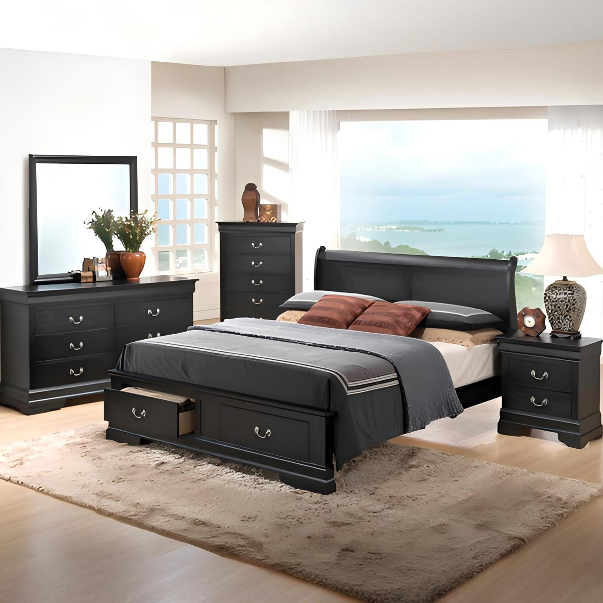 Traditional Elegant Full Storage Bed - Black