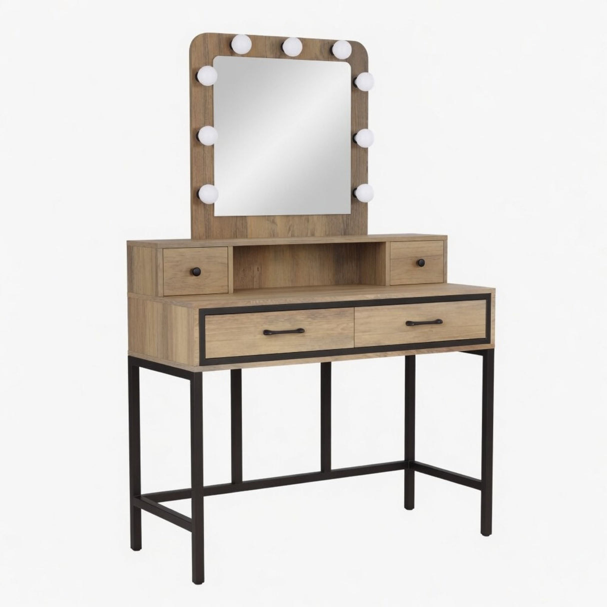 Vanity Desk With 3 Color Lighted Mirror And 4 Drawers