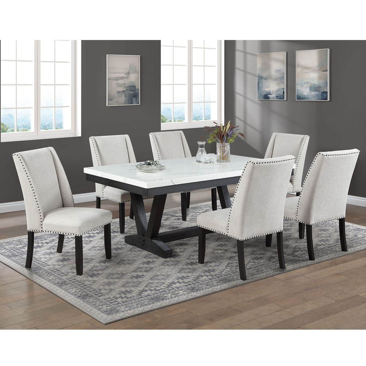 Dining Set With Upholstered Wing Back Chairs