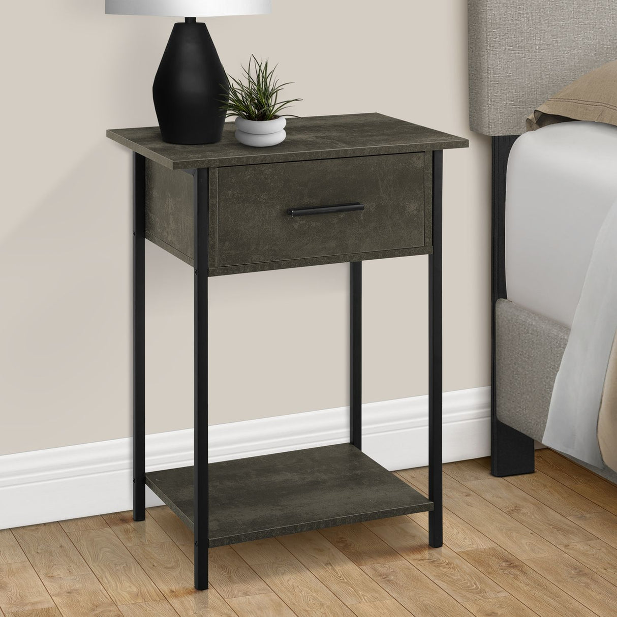 Contemporary 2 Tier Accent Table With Storage Drawer