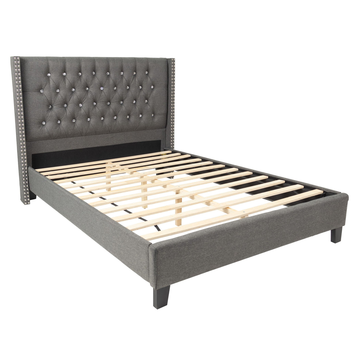 Contemporary Style Bed With Diamond Tufted Headboard