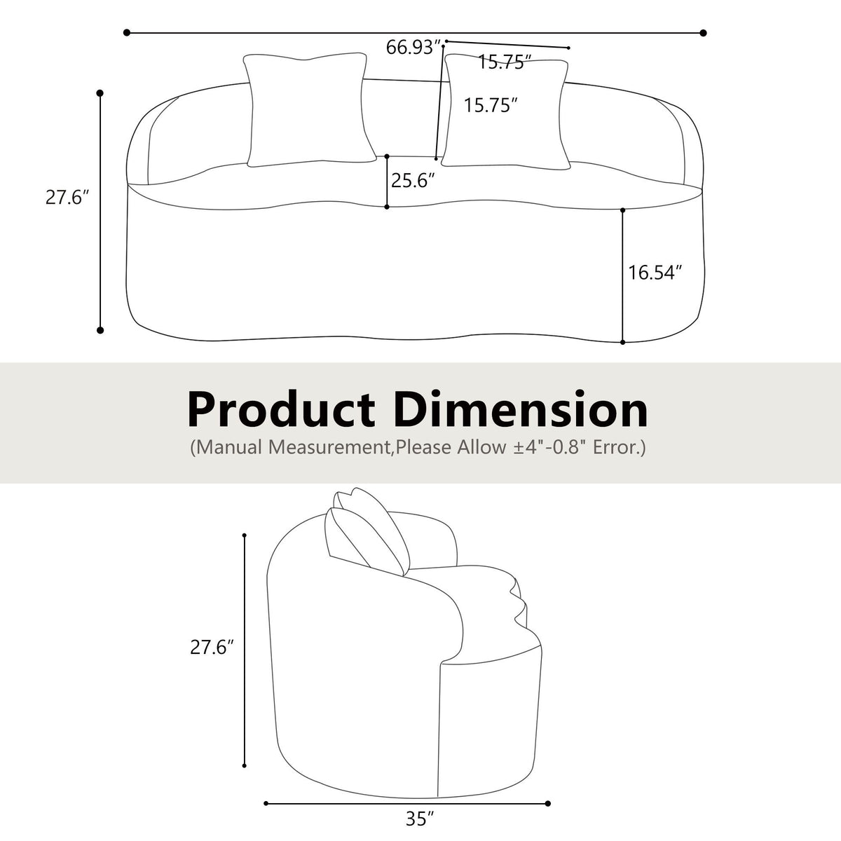 Curved Loveseat Sofa With Round Armrest