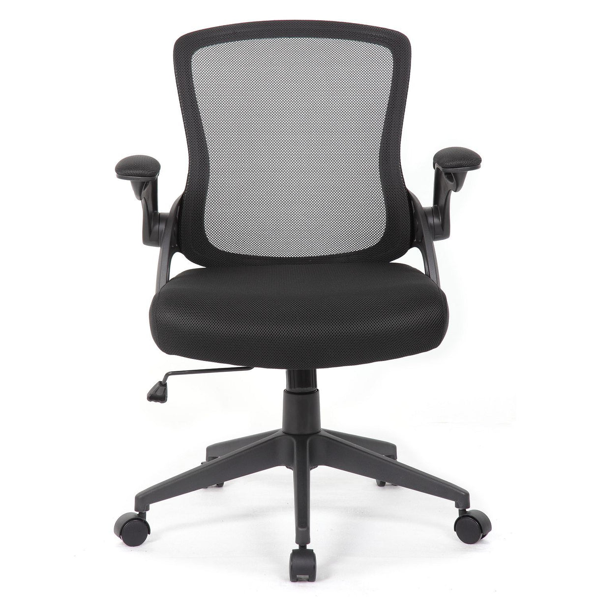 Office Chair With Mid Back Design, Adjustable Height And Foldable Armrests - Black
