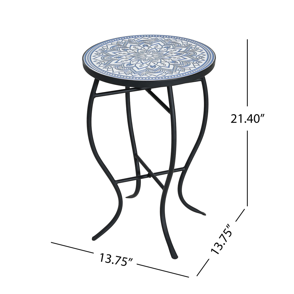 Outdoor Round Side Table With Mosaic Style Top And Curved Iron Legs