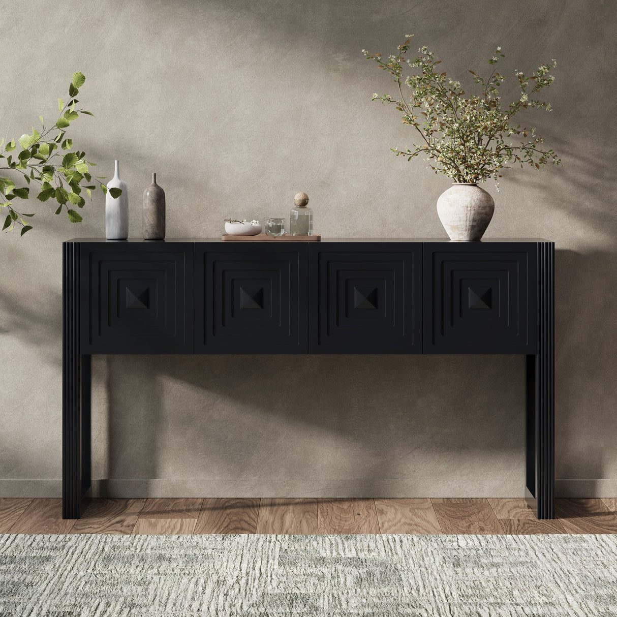Geometric Carved Console Table With 3 Soft Close Drawers