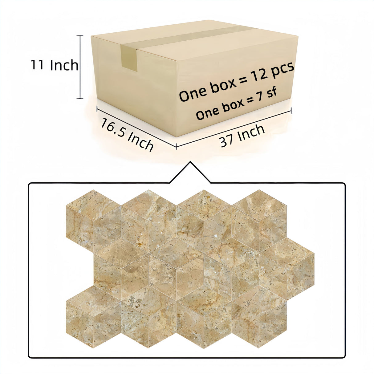 Hexagon Natural Marble Polished Tile For Wall And Floor (Set of 12)