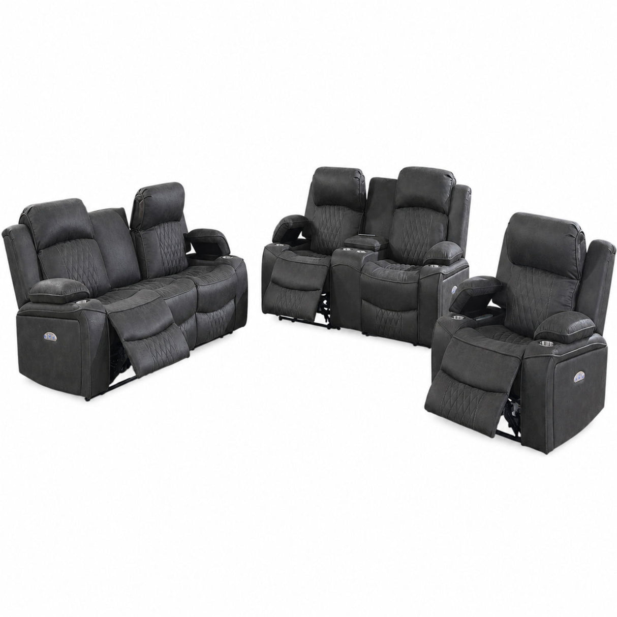 Power Motion Living Room Set With USB Port, Adjustable Headrest, Cup Holder