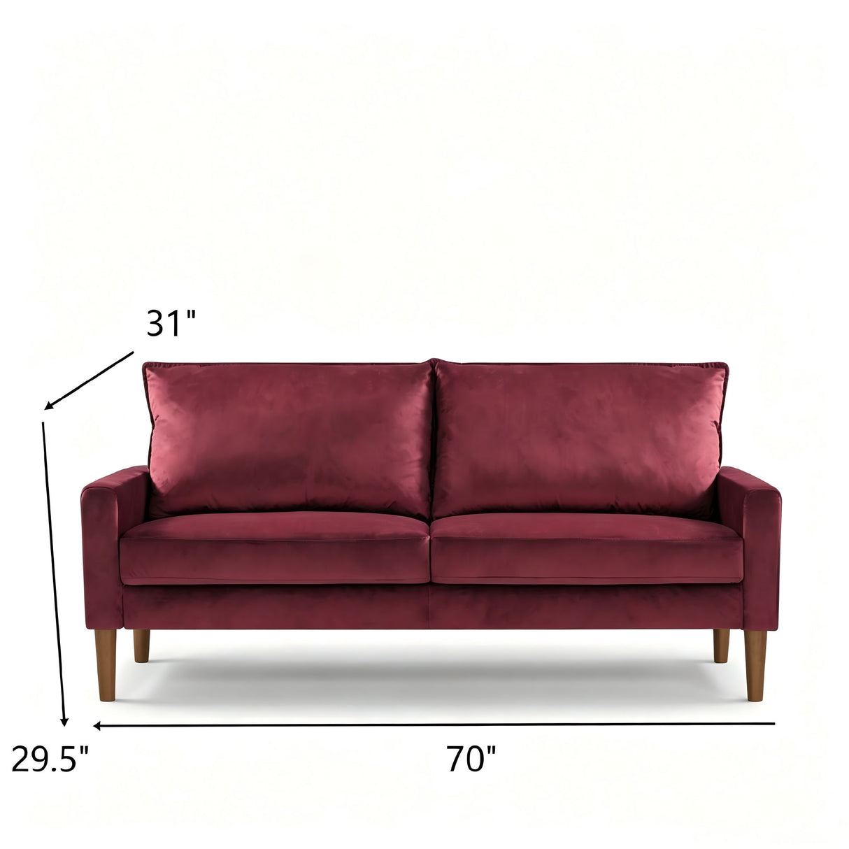 Upholstered Sofa, 3 Seater Couch For Living Room - Burgundy