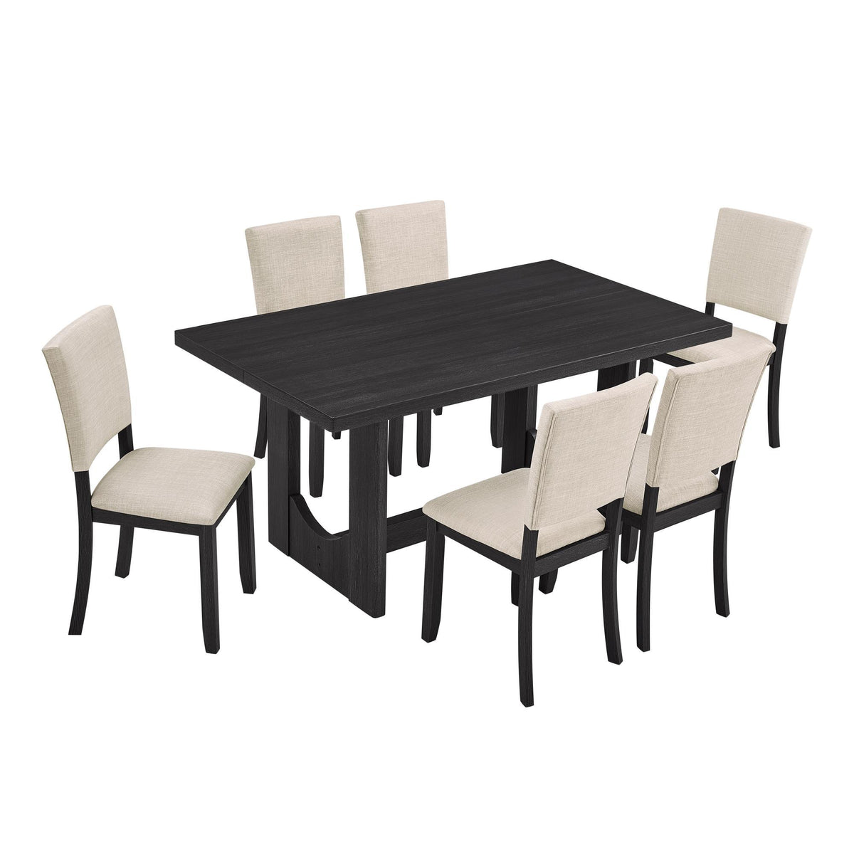 Dining Table Set, Rectangular Kitchen Table With Upholstered Chairs, U - Shaped Frame