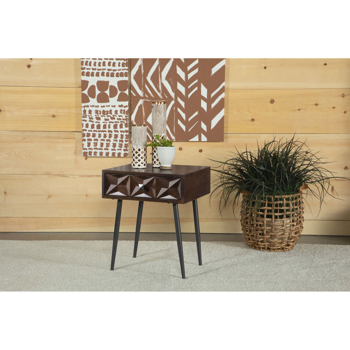 Gibson - Coffee 1 Drawer Rectangular Side Table With Angled Legs - Coffee