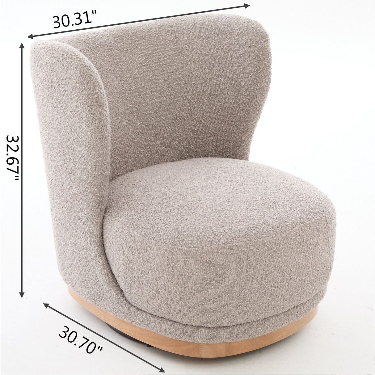 Curved Back Swivel Lounge Chair With Rotating Base For Home - Gray