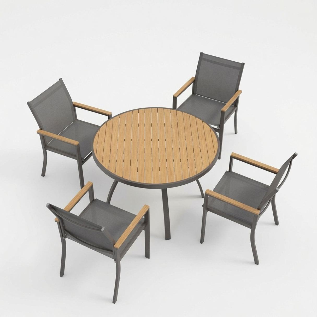 Gray Aluminum Patio Dining Set With Textilene Chairs, 5 Piece All Weather Round Table And 4 Seater For Garden, Deck, Or Porch