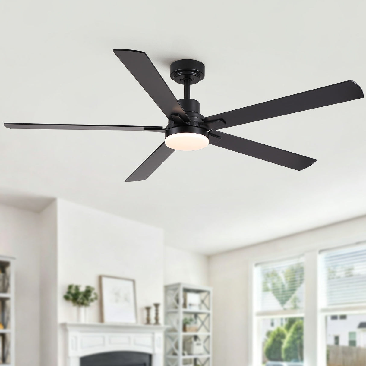 Ceiling Fan With Lights And Remot With Quiet DC Motor, 6 Speeds, Reversible Blades - Black