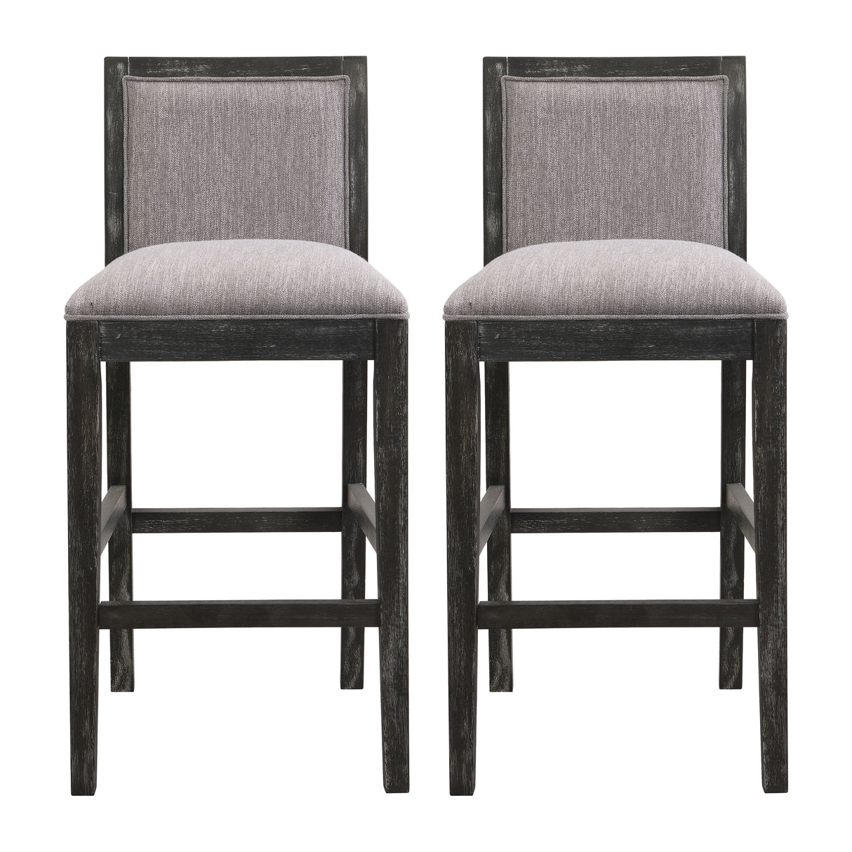 Bar Stools (Set of 2), Rubber Wood Frame, Retro Bar Chairs Suitable For Kitchen Island - Black / Gray