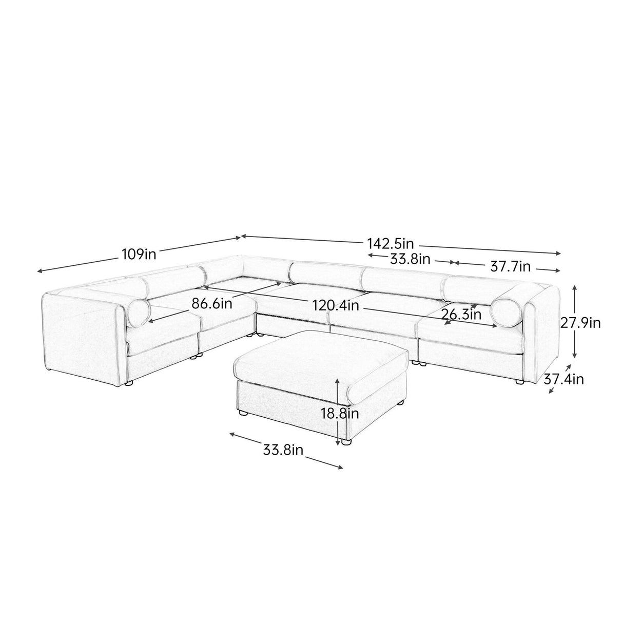 Contemporary Elegant Sofa With Storage And Ottoman