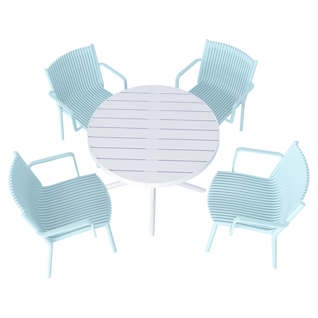 4 Modern Stackable Plastic Armchair Matched With Round Table