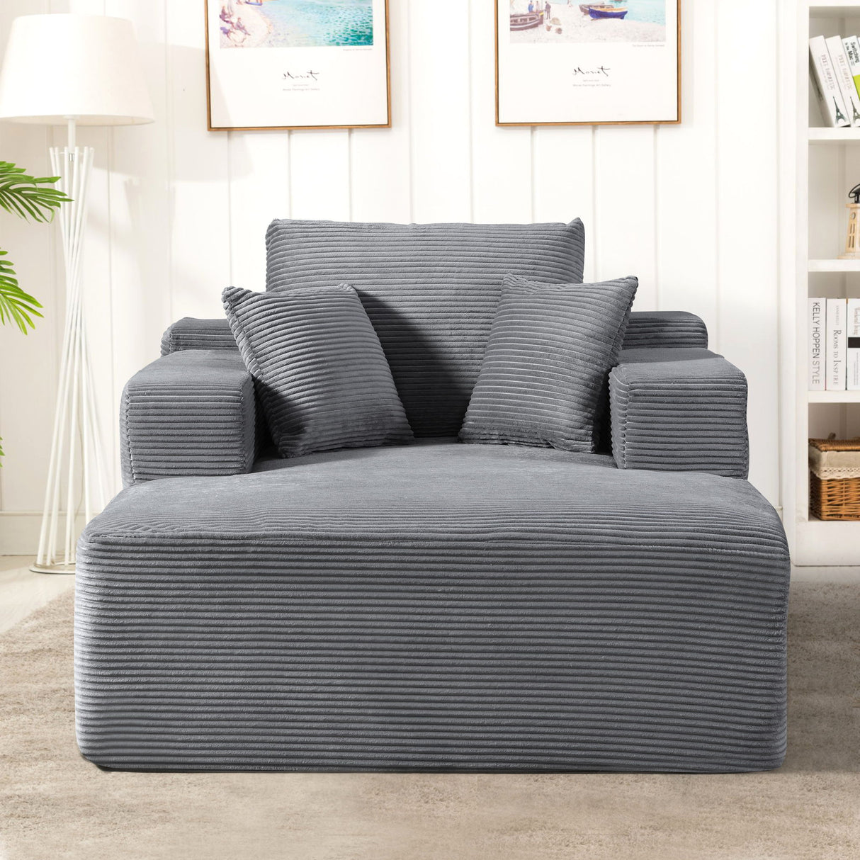 Convertible Chaise Lounge Chair With Wide Armrest & Throw Pillows