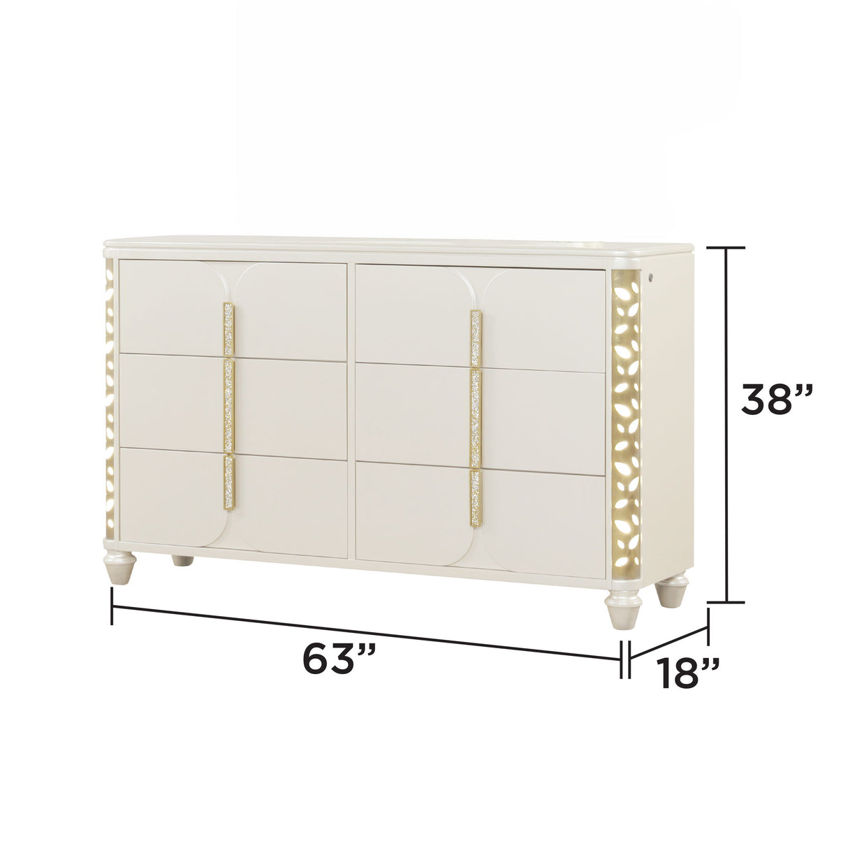 Cinderella - Dresser With LED Accents And 6 Storage Drawers (Mirror Not Included) - Beige