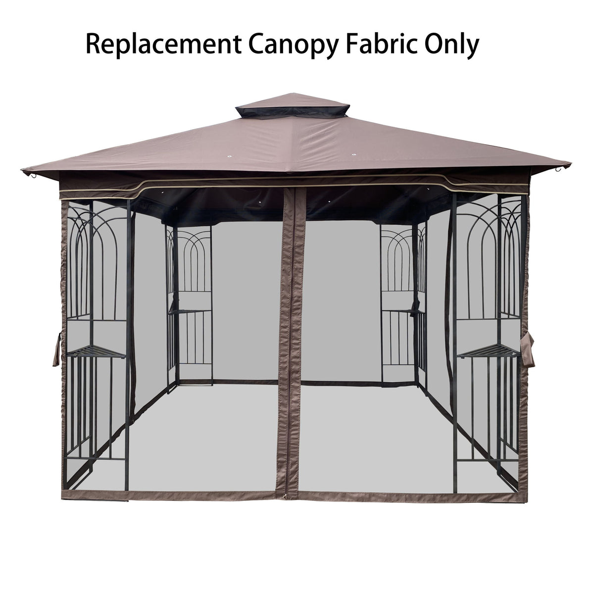 Patio Double Roof Gazebo Replacement Canopy Top Fabric - Brown
