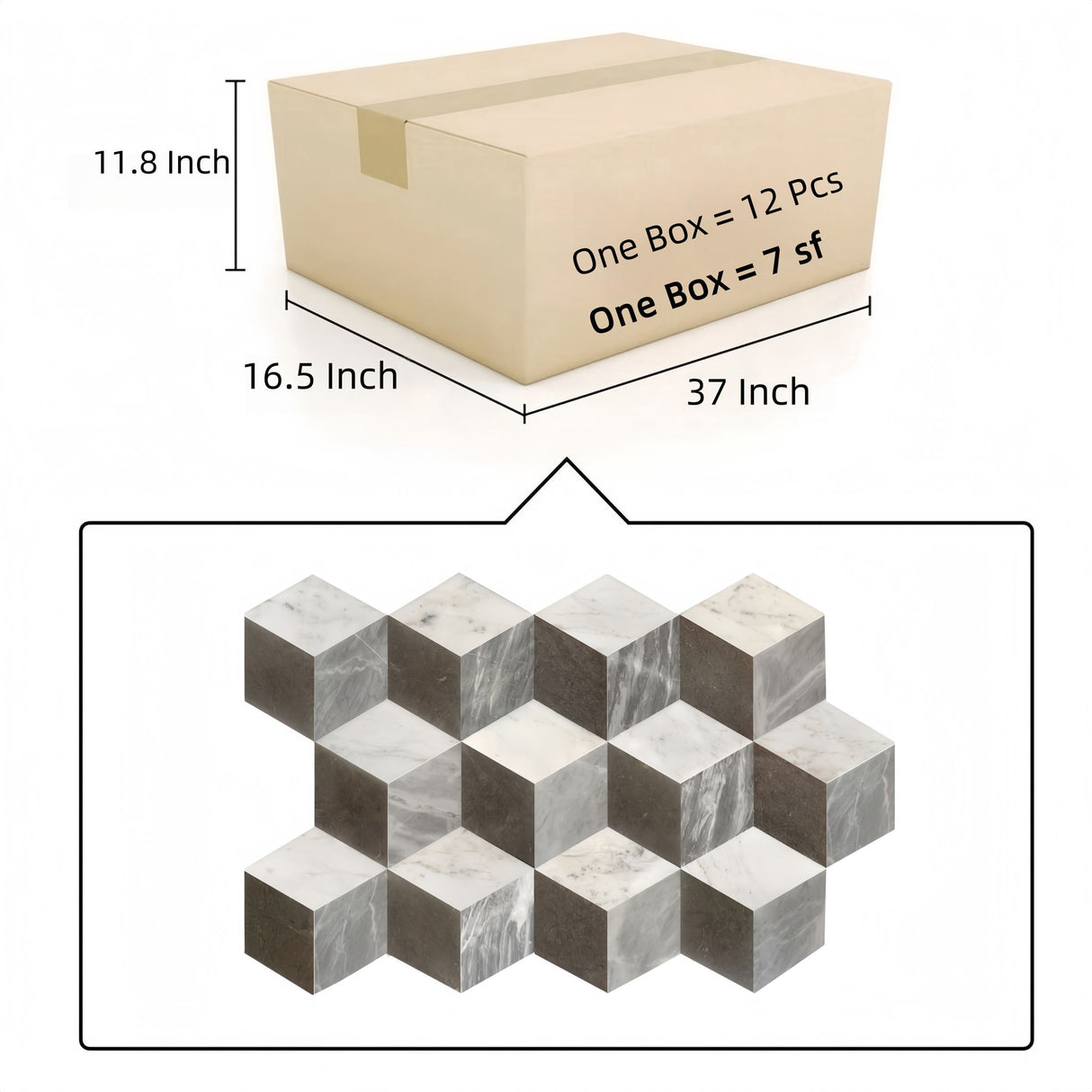 Hexagon Water Tiles For Floor And Wall (Set of 12)