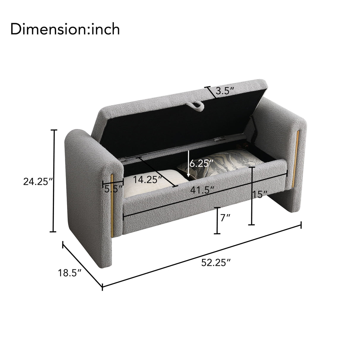 Modern Teddy Upholstered Large Bed End Bench With Arms And Storage