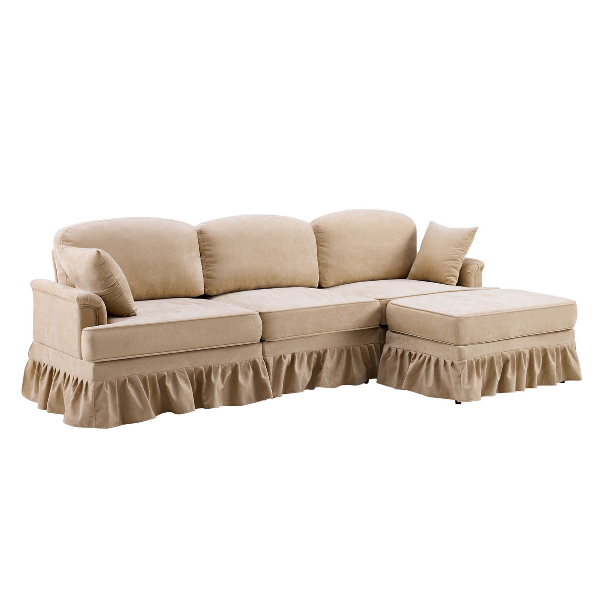 Cloud Sofa With Removable Ruffled Skirt With Ottoman And Flared Arms