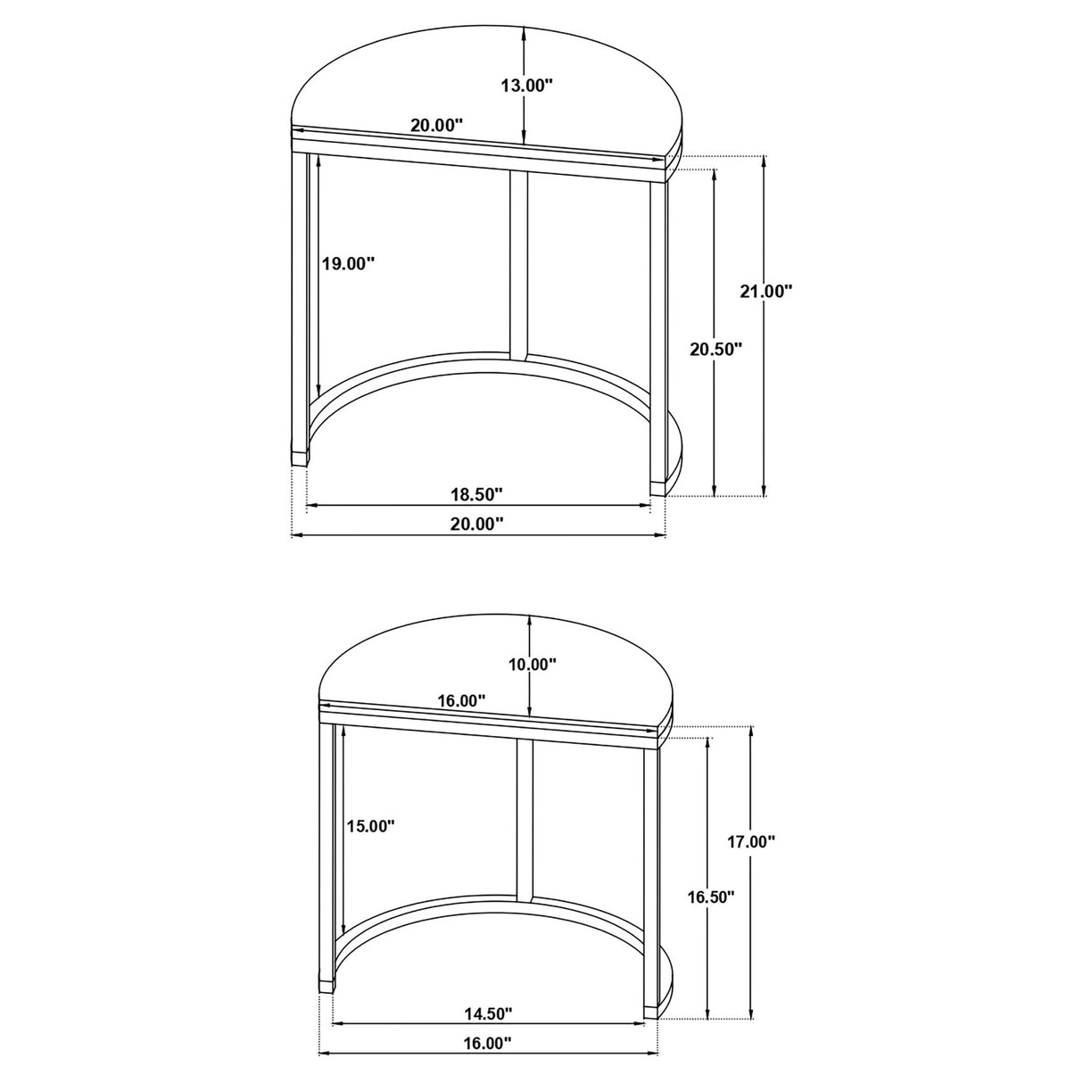 Allura - 2 Piece Demilune Nesting Table Set - Black