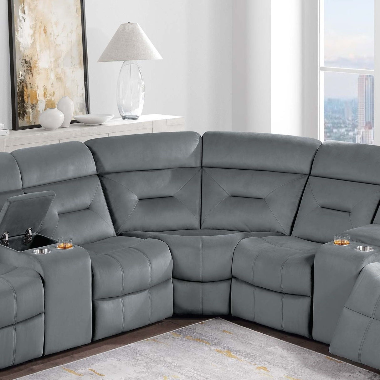 Power Reclining Sectional Set With Console Cup Holders
