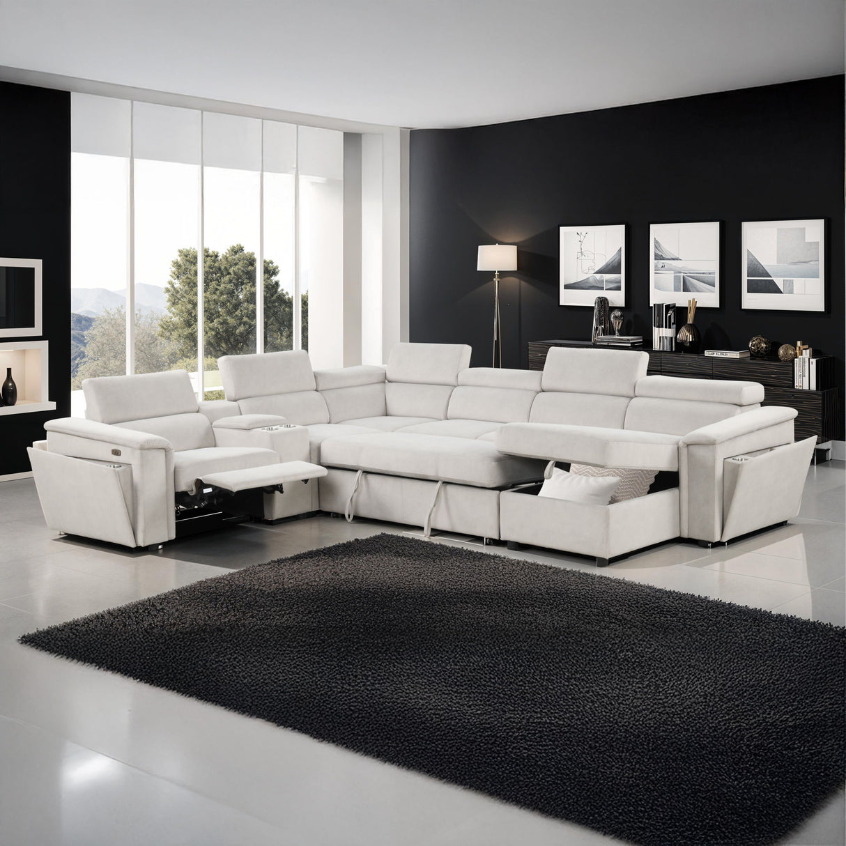 Harvey - Power Recliner Sectional Sleeper - Beige