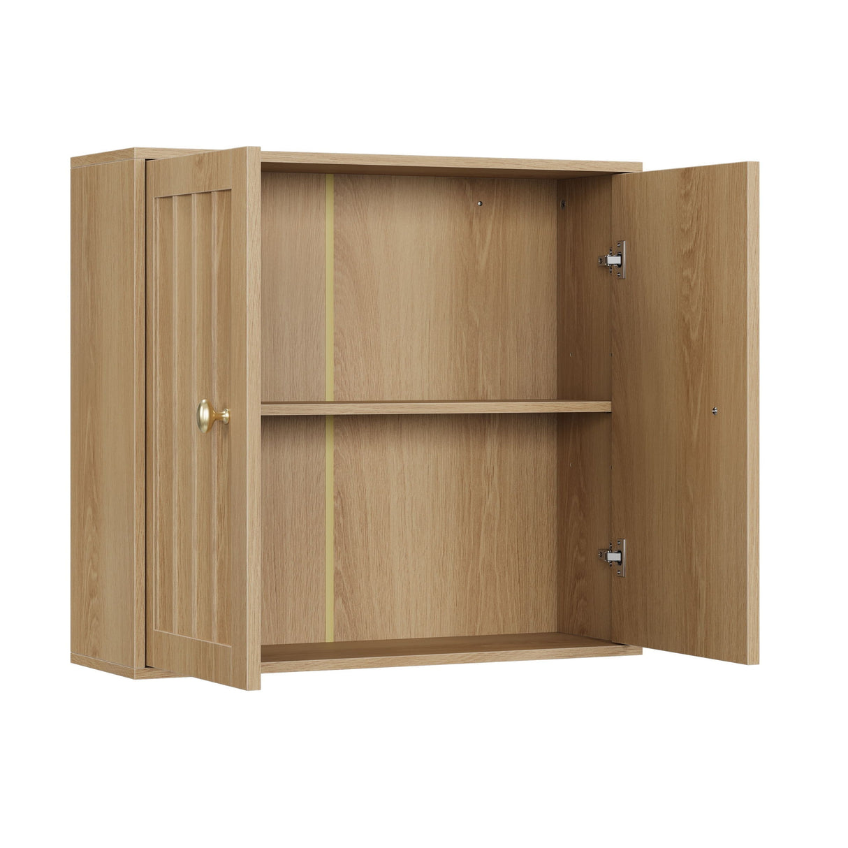 Wall Mounted Bathroom Cabinet With Double Doors And Vertical Grooved Design For Bathrooms - Oak