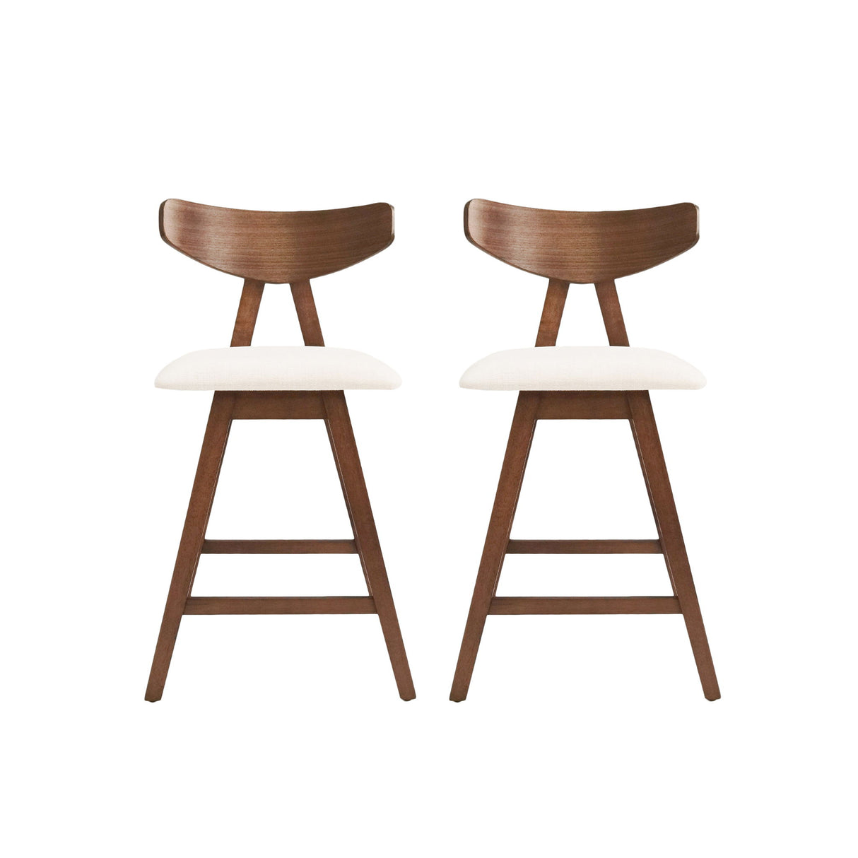 Mid Century Modern Counter Stool With V Shape Frame And Upholstered Seating