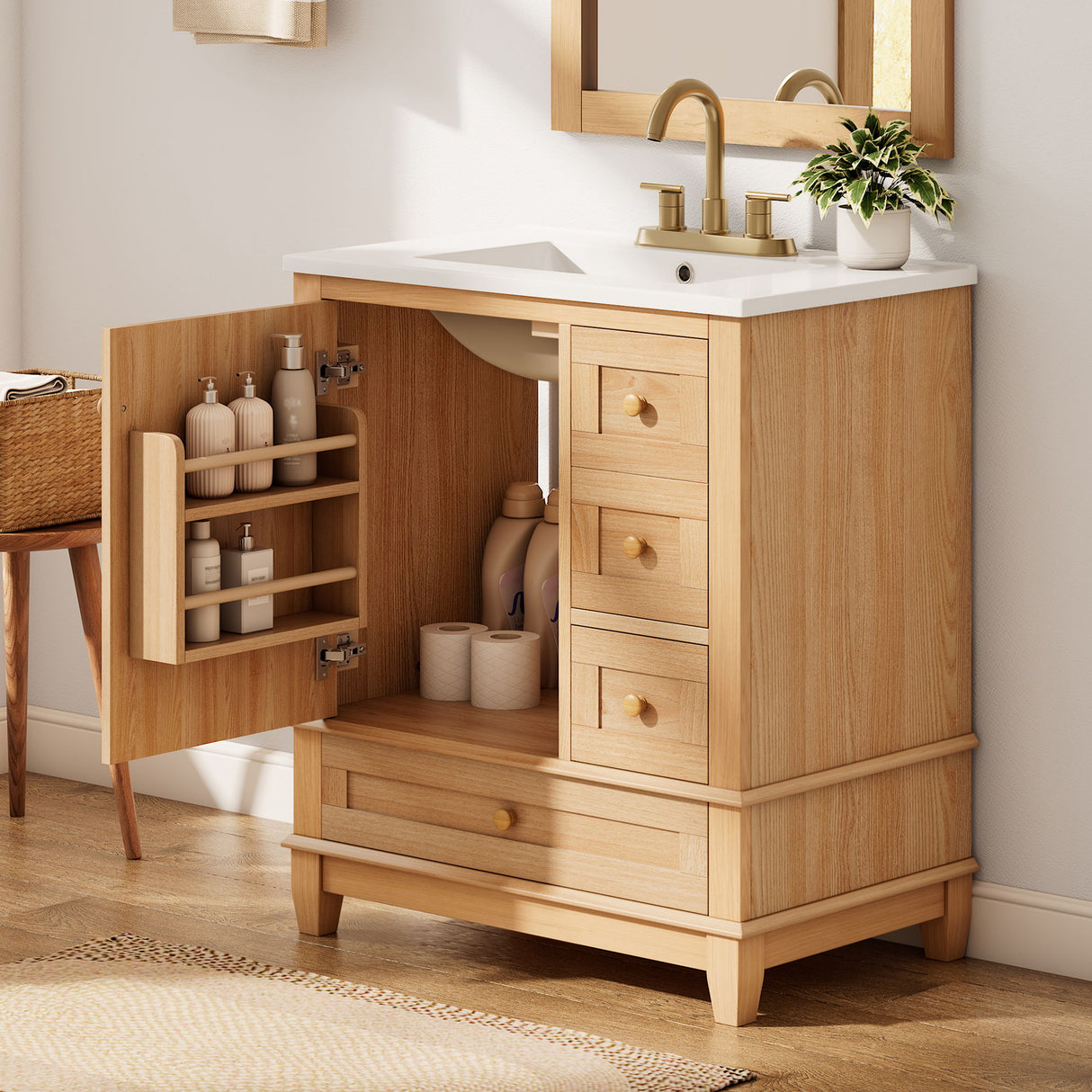 Freestanding Bathroom Vanity With Sink, Soft Close Doors & Drawers, Ample Storage - Wood