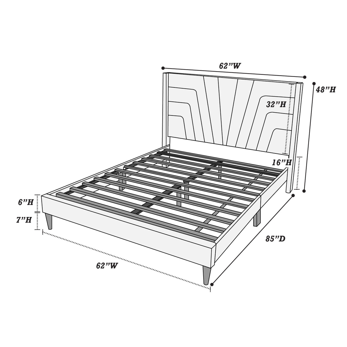 Eastern King Size Bed, Upholstered Platform Bedframe - Charcoal
