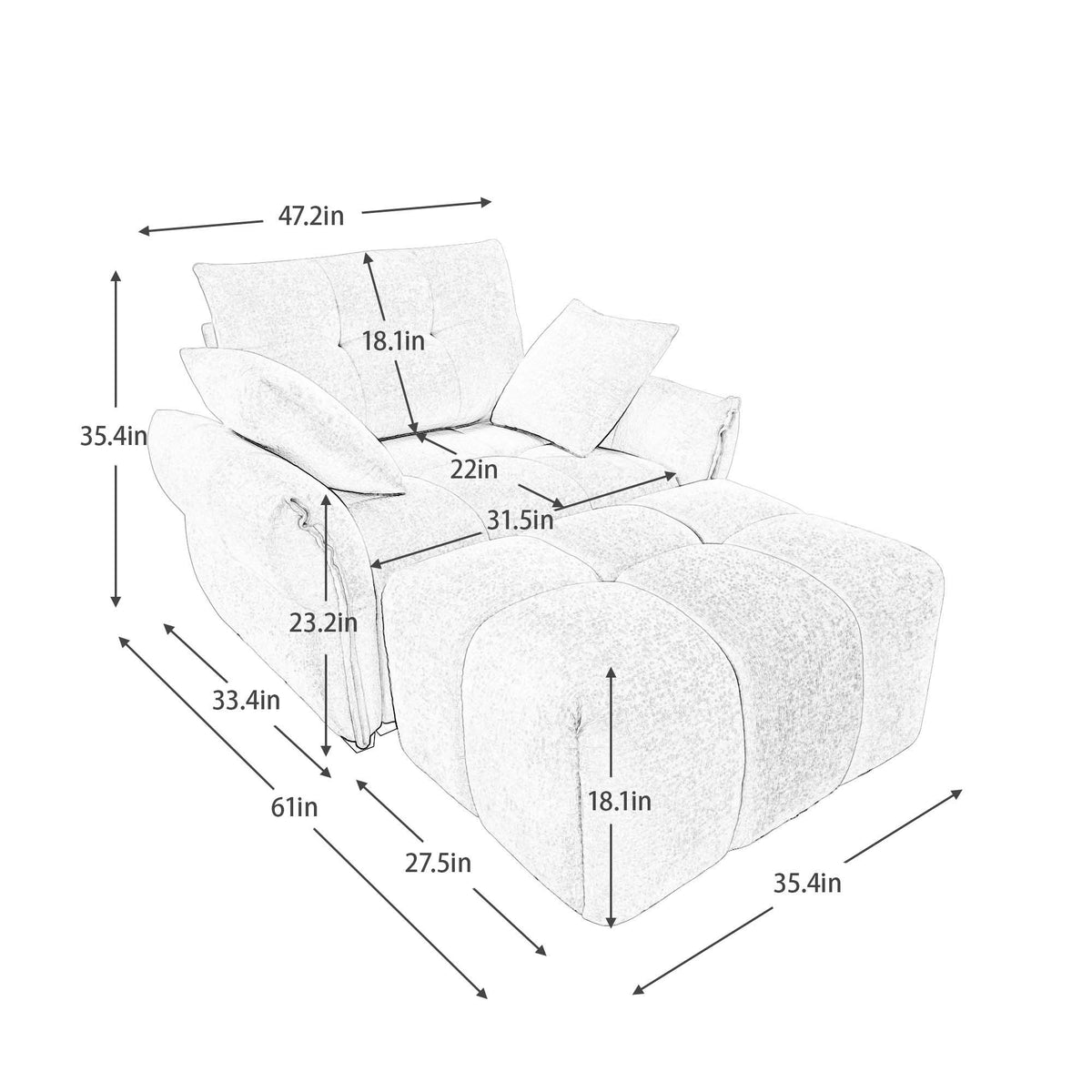Ergonomic Single Seater Sofa With Ottoman, High Resilience Support Cushions
