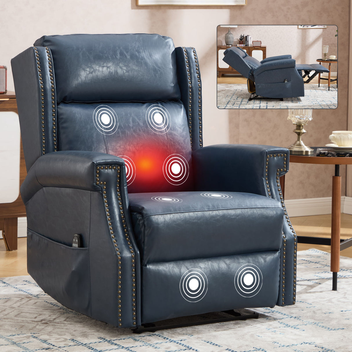 Manual Recliner Chair With Heavy Duty Motion Mechanism, 8 Vibrating Nodes And 3 Massage Modes For Living Room