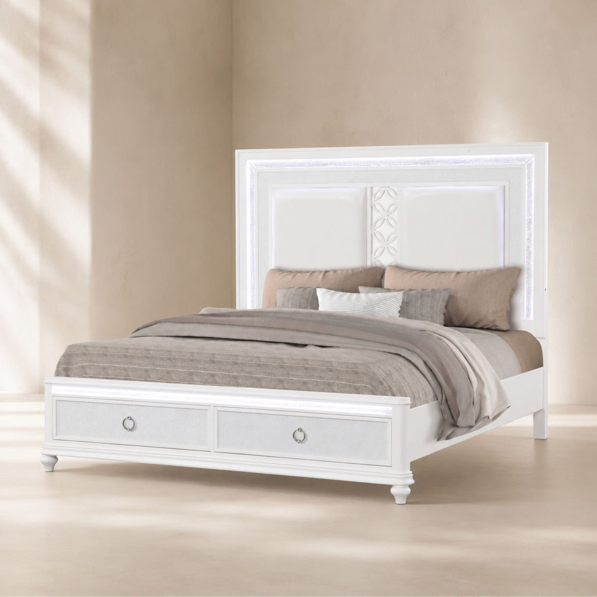 Abigale - Bed & LED Lighting And 2 Drawer Storage Footboard