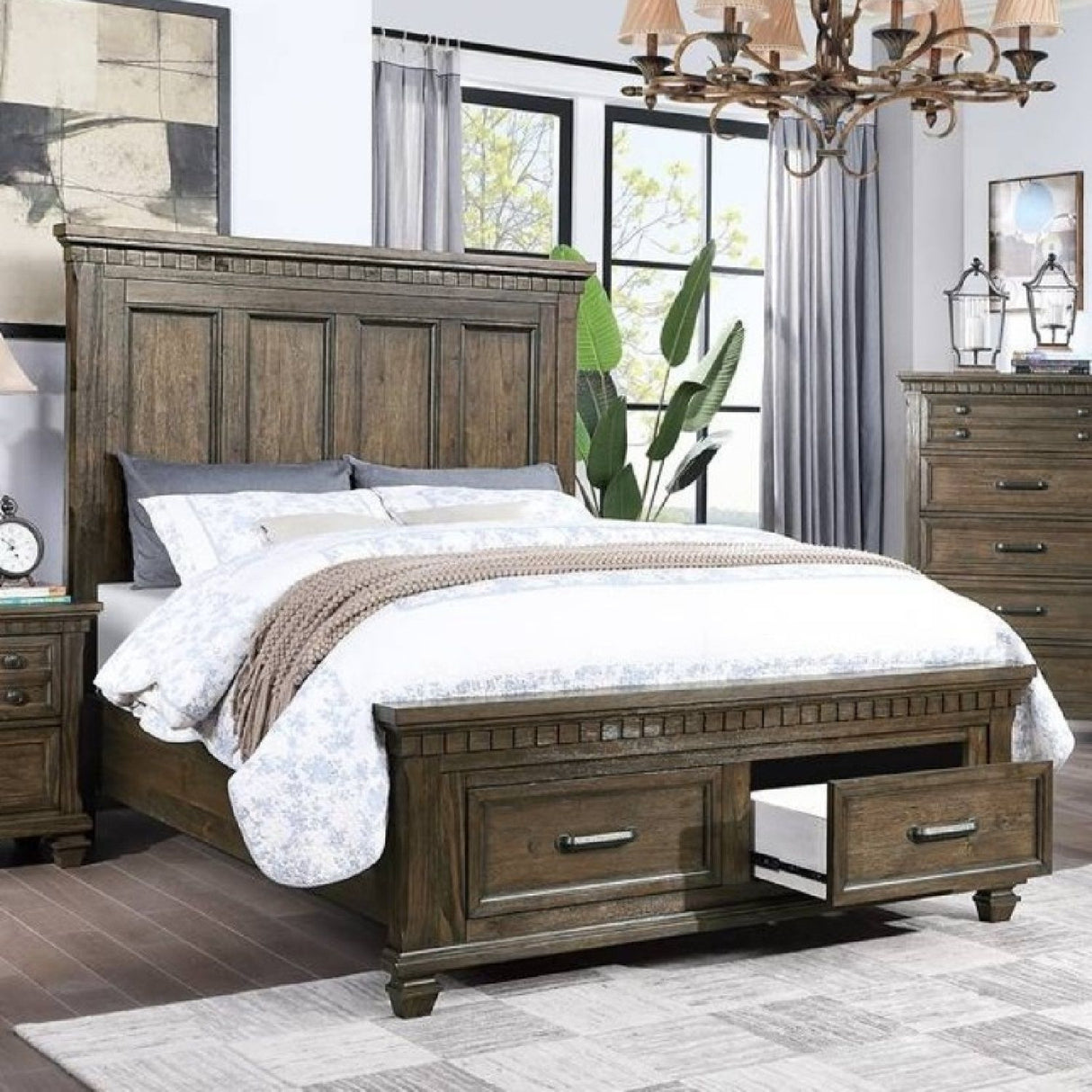 Panel Headboard Bed With Footboard Drawers